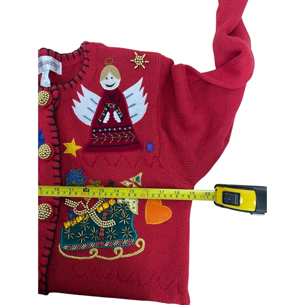 Victoria Harbour Red Knit Button Front Christmas Cardigan Sweater Womens‎ Size S - Picture 6 of 7